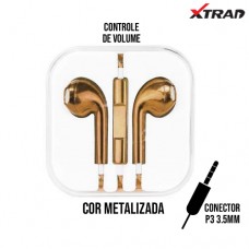 Fone de Ouvido P3 Earpod Controle de Volume e Microfone Metalizado Xtrad FH0066-M9 - Bronze